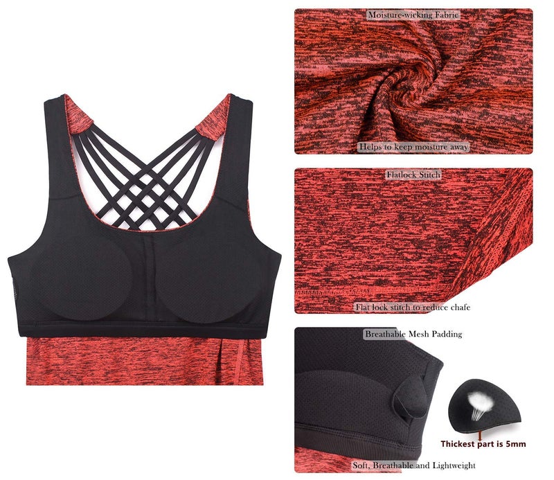 icyzone Yoga Tops Workouts Clothes Activewear Built in Bra Tank Tops for Women (M, Burnt Ochre) - Image 5